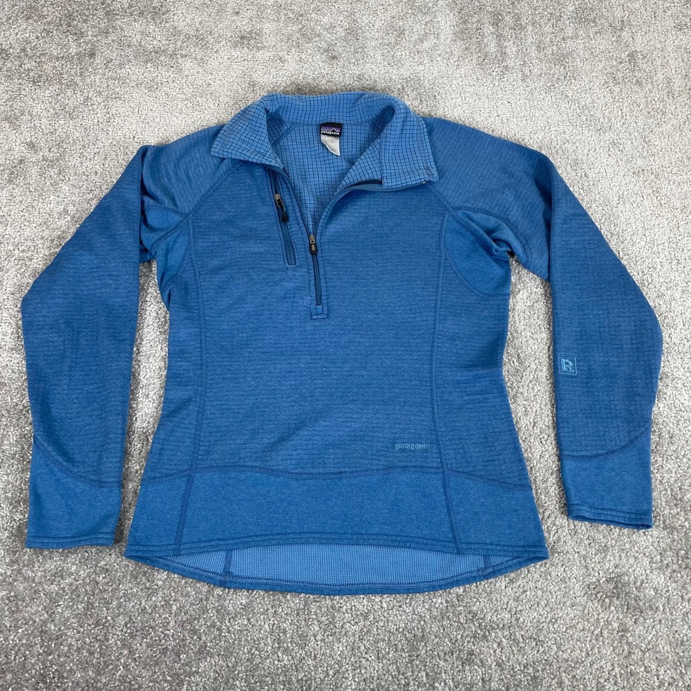 Patagonia R1 Flash Pullover Womens Medium Grid Fleece 1/4 Zip Pocket Blue USA
